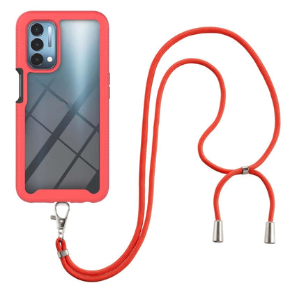 Red shockproof phone case with coiled neck strap and metal end caps