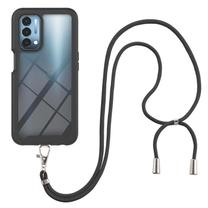 Shockproof phone case with black neck strap, black shell with dark gray geometric pattern