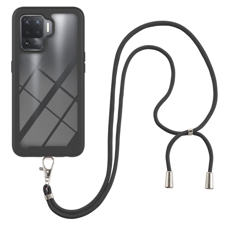 Shockproof phone case with black neck strap, gray-black shell with dark grid pattern