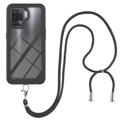 Shockproof phone case with black neck strap, gray-black shell with dark grid pattern