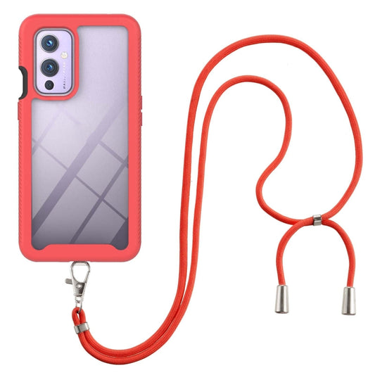 Red shockproof phone case with red neck strap, metal clasp and dual cord ends