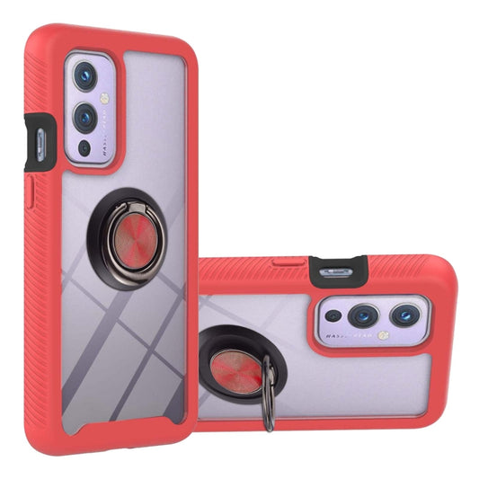 Shockproof red phone case with circular ring holder and camera cutouts