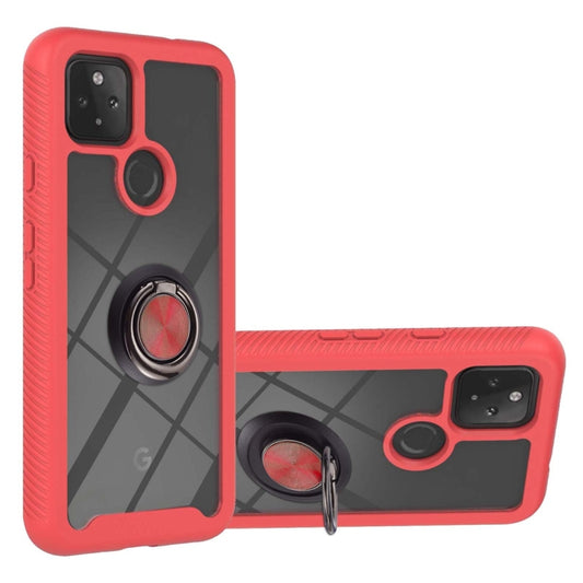 Red rugged phone case with ring holder, shockproof TPU bumper, and magnetic ring