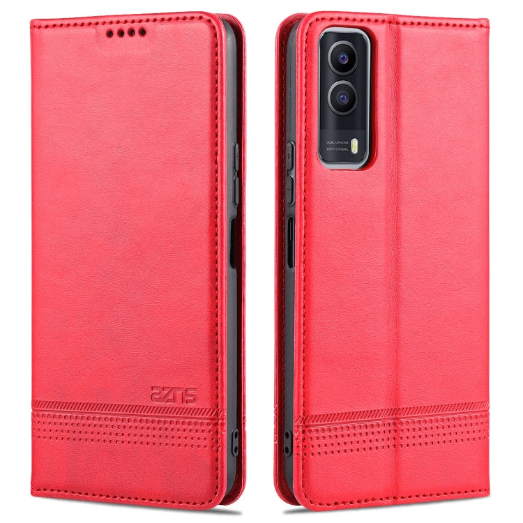 Red magnetic flip leather wallet case for vivo Y53s with card slots and holder