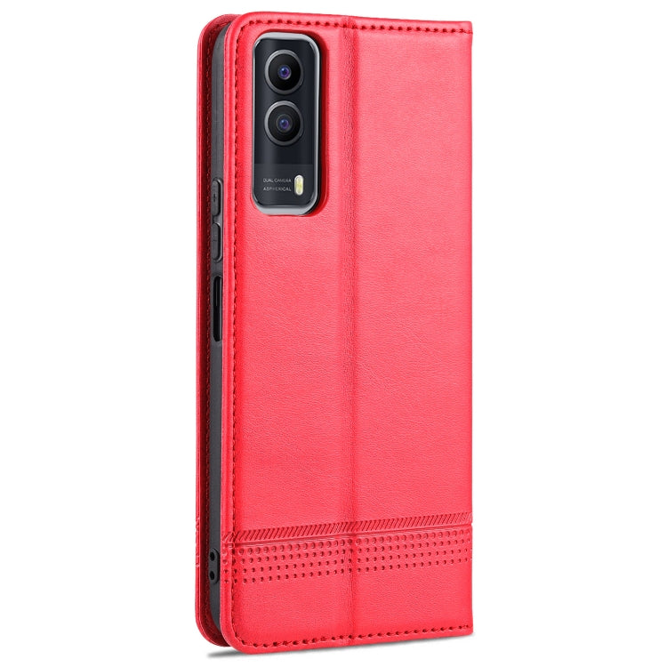 Red magnetic flip leather wallet case for vivo Y53s with camera cutout