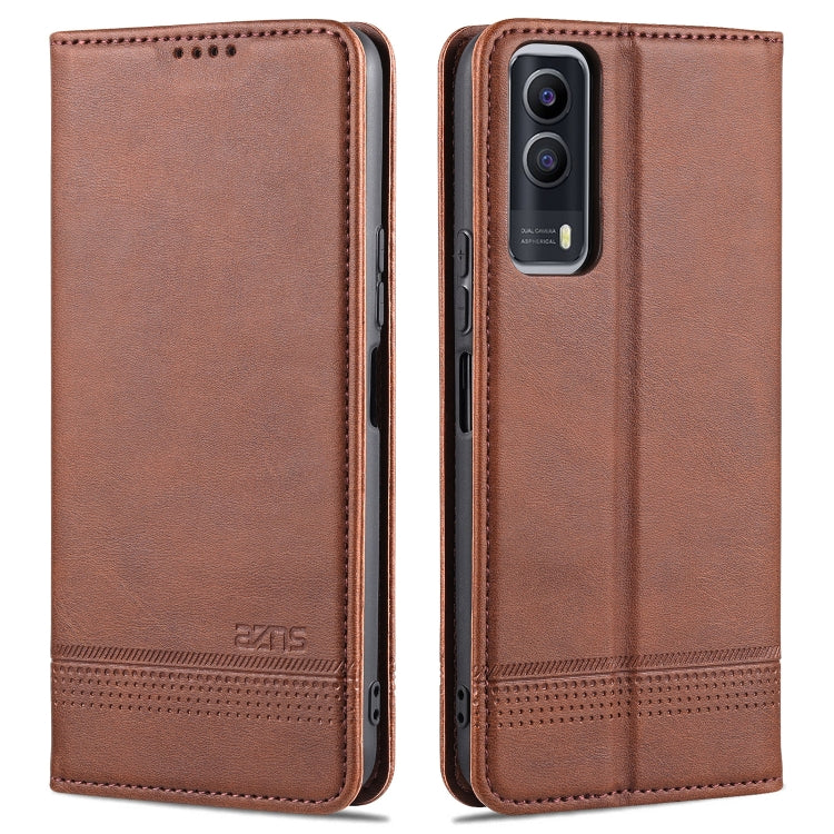 Brown magnetic flip leather wallet case for vivo Y53s with card slots and holder