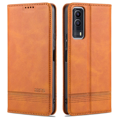 Orange-brown magnetic flip leather wallet case for vivo Y53s with camera cutout