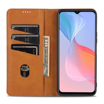 Tan magnetic flip leather wallet case for vivo Y53s showing card slots and holder