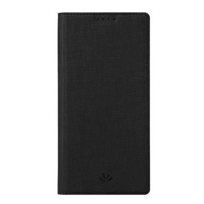 Black magnetic flip phone case with card-slot front and textured PU finish