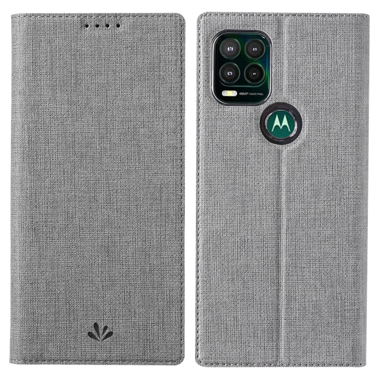 Grey magnetic flip phone case with textured PU cover and camera cutout