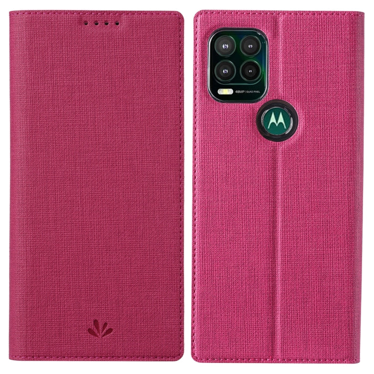 Rose red magnetic flip phone case with textured PU cover and camera cutout