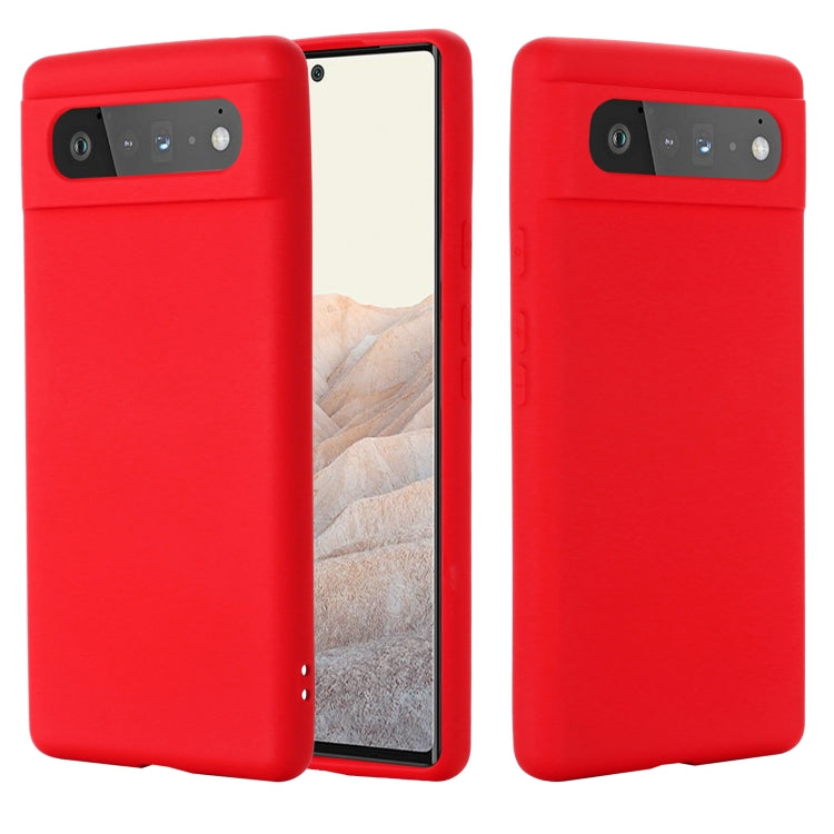 Red silicone shockproof phone case with full coverage for Google Pixel 6