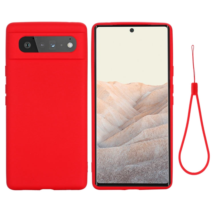 Red silicone full-coverage shockproof case for Google Pixel 6 with wrist strap