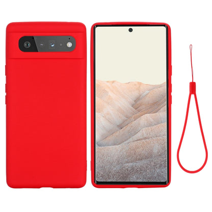 Red silicone full-coverage shockproof case for Google Pixel 6 with wrist strap