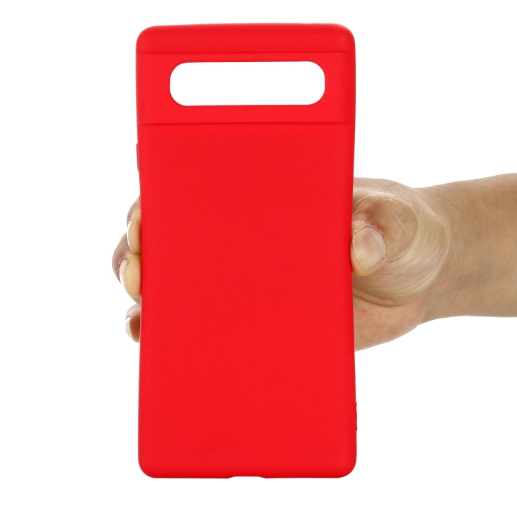 Red silicone full-coverage shockproof case for Google Pixel 6 with side buttons