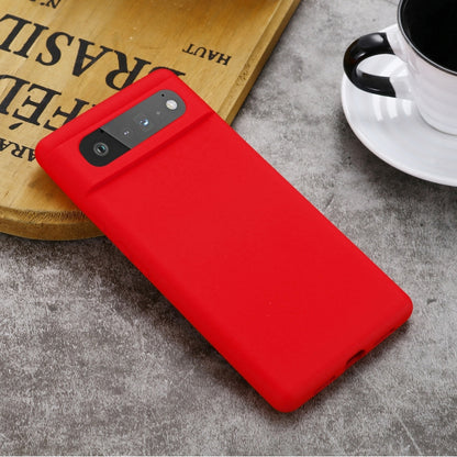 Red silicone full-coverage shockproof case for Google Pixel 6, back view