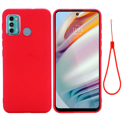 Red liquid silicone protective phone case with lanyard for Motorola Moto G60