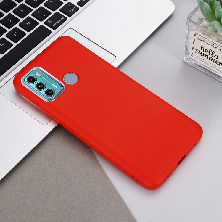Red liquid silicone protective phone case for Motorola Moto G60 with camera cutouts
