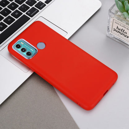 Red liquid silicone protective phone case for Motorola Moto G60 with camera cutouts