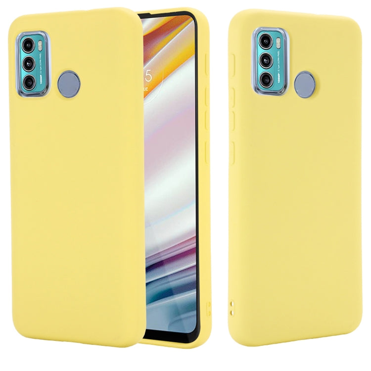 Yellow liquid silicone protective phone case for Motorola Moto G60, full coverage