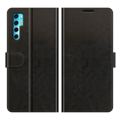 Black faux-leather flip phone case with card slots and horizontal holder