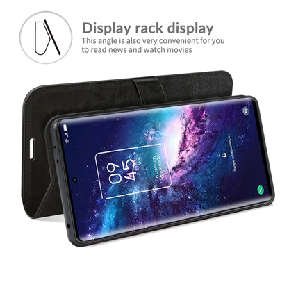 Black wallet flip phone case with kickstand open for viewing