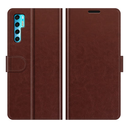 Brown faux-leather flip phone case with card slots and side holder