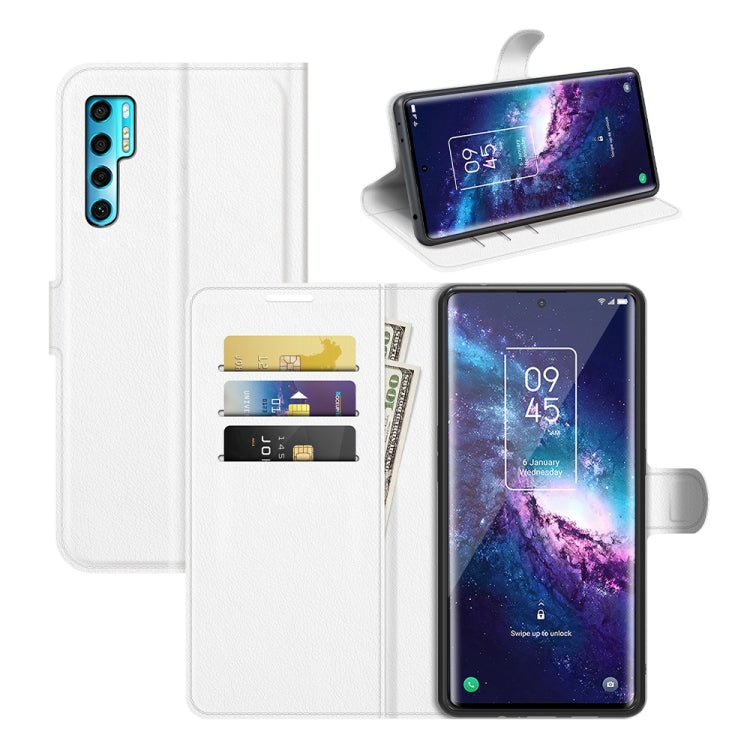 White litchi-texture flip phone case with card slots and viewing cover