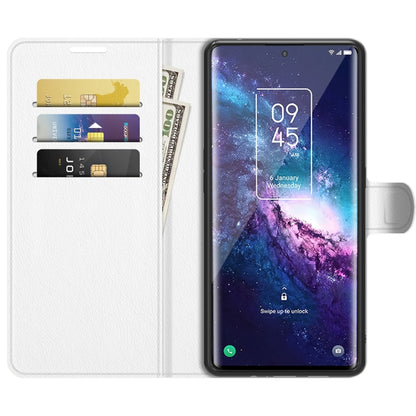 White flip wallet phone case with card slots, lanyard holder, and protective cover