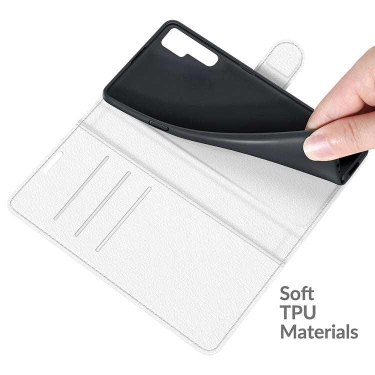 White flip wallet phone case with soft TPU interior and card slot area