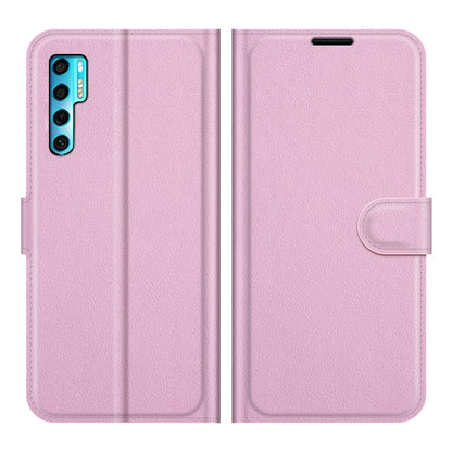 Pink litchi-texture flip wallet phone case with card slots and holder