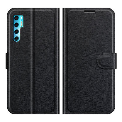 Black litchi-texture flip wallet phone case with card slots and holder