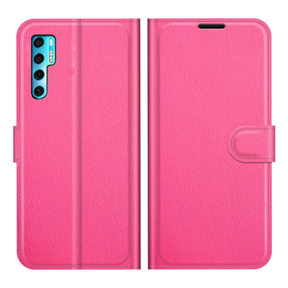 Pink litchi-texture horizontal flip phone wallet case with card slots and holder