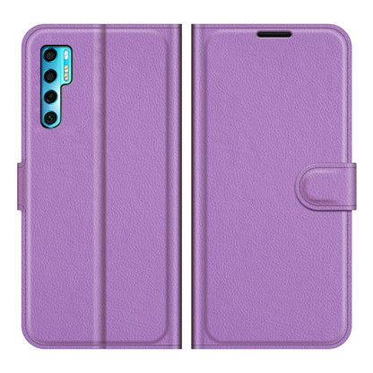 Purple litchi-texture horizontal flip phone wallet case with card slots and holder