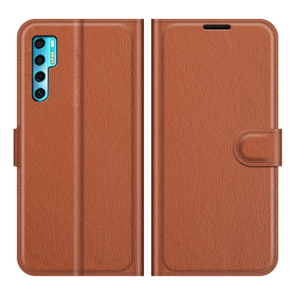 Brown litchi-texture horizontal flip phone wallet case with card slots and holder