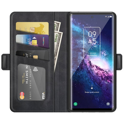 Black leather wallet flip phone case with multiple card slots and phone cover open