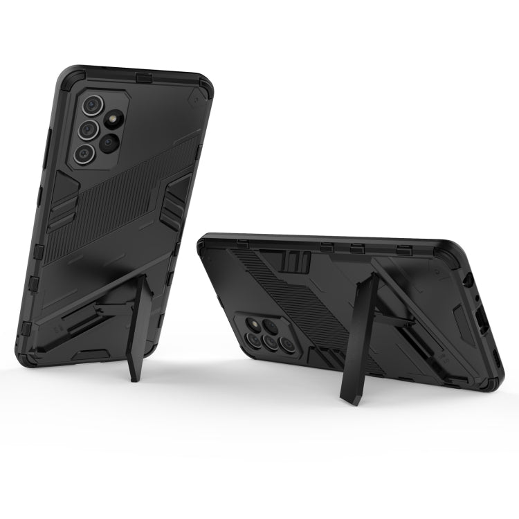 Black rugged phone case with built-in kickstand for hands-free viewing