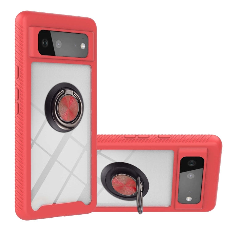 Red shockproof phone case with ring holder, dual-layer PC/TPU protection.
