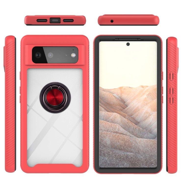 Red shockproof phone case with ring holder and reinforced side grips.
