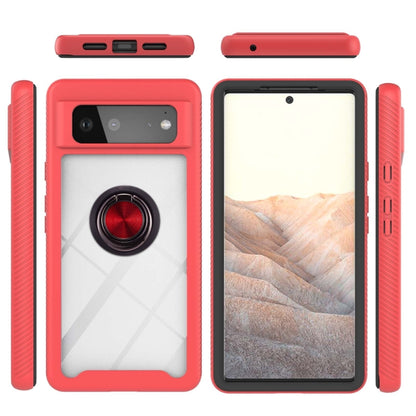 Red shockproof phone case with ring holder and reinforced side grips.