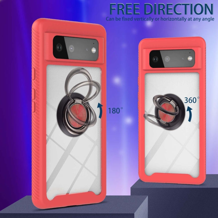 Red shockproof phone case with rotating 360 ring holder and protective back panel.