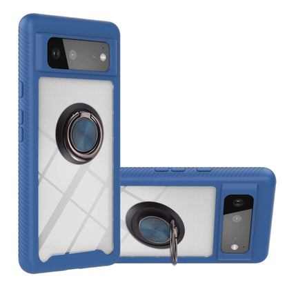 Blue shockproof phone case with ring holder for secure grip and protection.