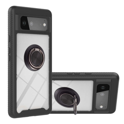 Black shockproof phone case with ring holder, dual-layer bumper protection.