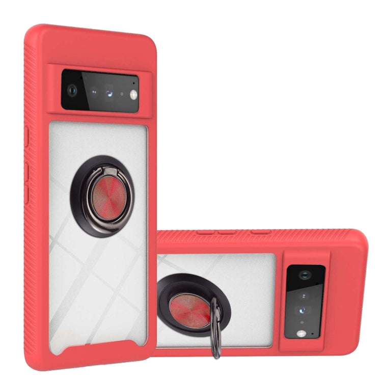 Red shockproof phone case with ring holder, raised camera and screen protection.