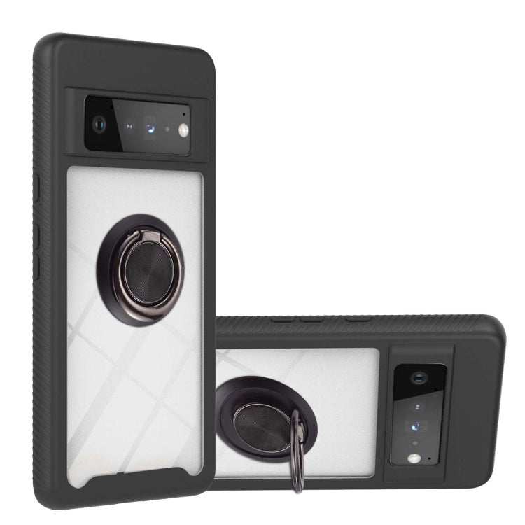 Black shockproof phone case with ring holder and reinforced corner protection.