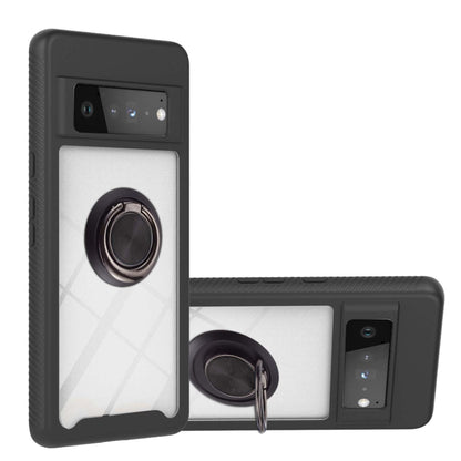 Black shockproof phone case with ring holder and reinforced corner protection.