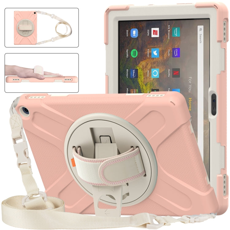 Pink protective tablet case with built-in stand and shoulder strap for Fire HD 10