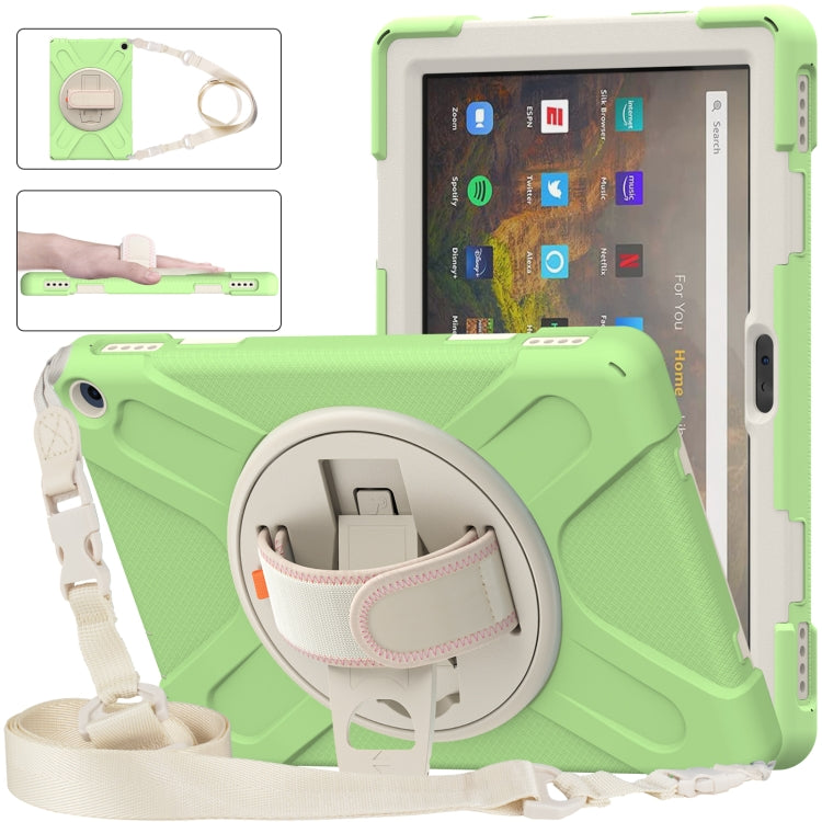 Green protective tablet case with built-in stand and shoulder strap for Fire HD 10
