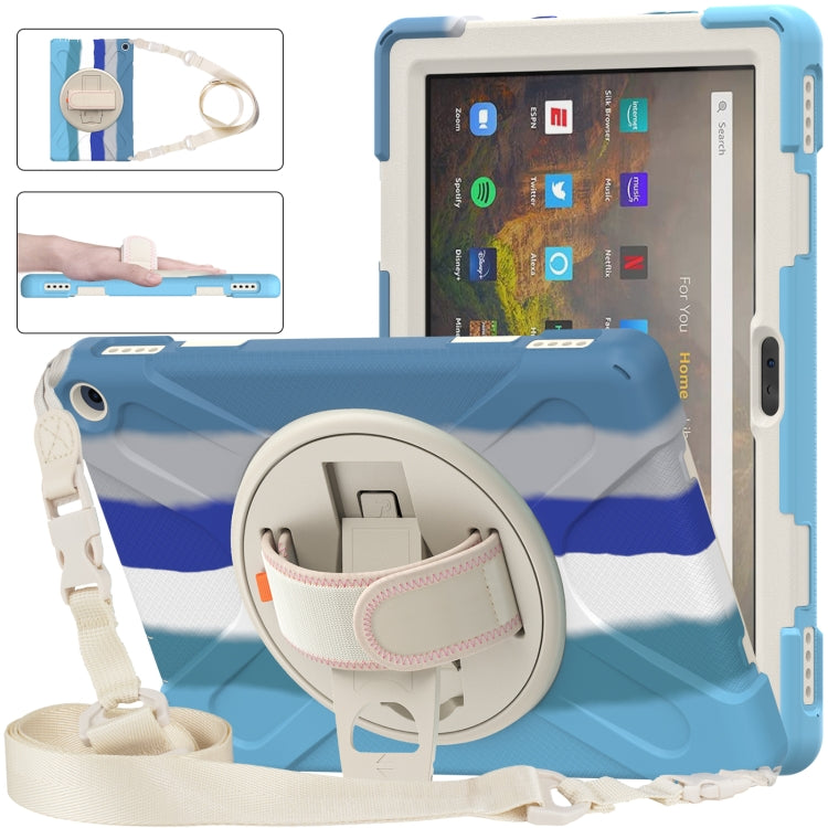 Light blue protective tablet case with built-in stand and shoulder strap for Fire HD 10