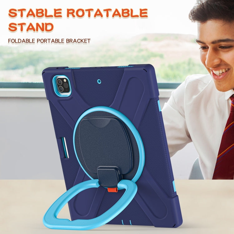 Navy protective tablet case with stable rotatable handle and foldable portable bracket